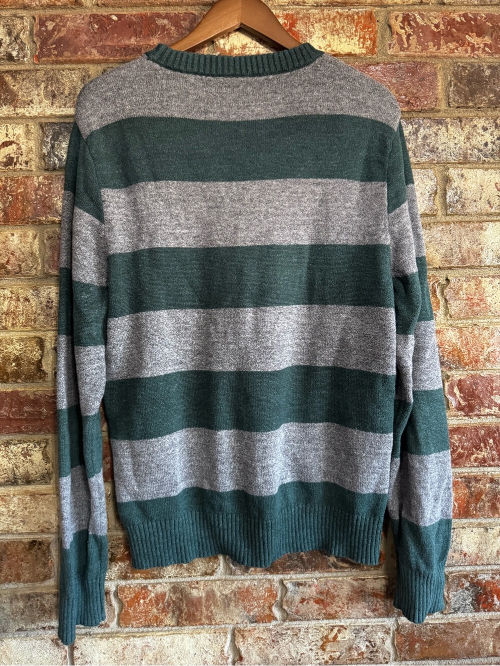 J Crew Green & Gray Striped Crewneck Sweater - Men's - Picture 2 of 5